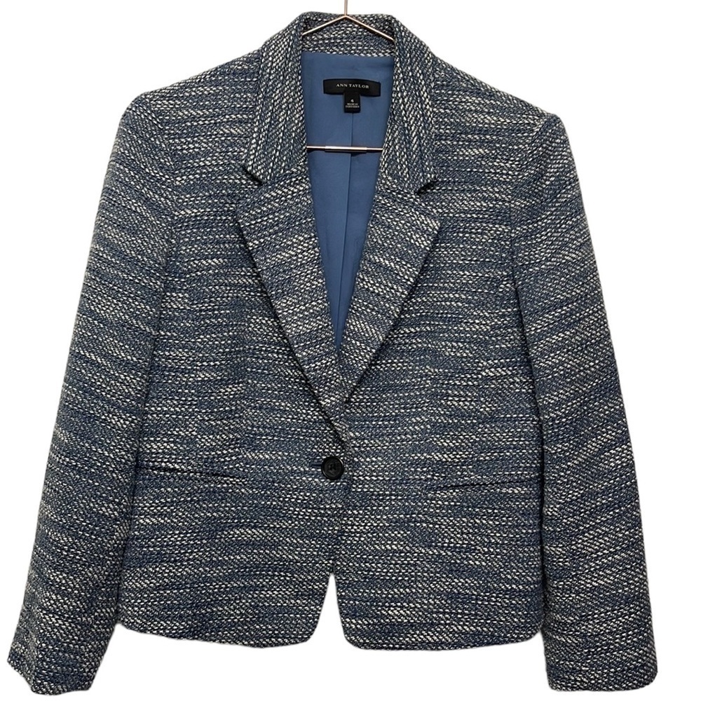 ANN TAYLOR Blue and White Blazer Workwear Size 4 - Picture 4 of 12